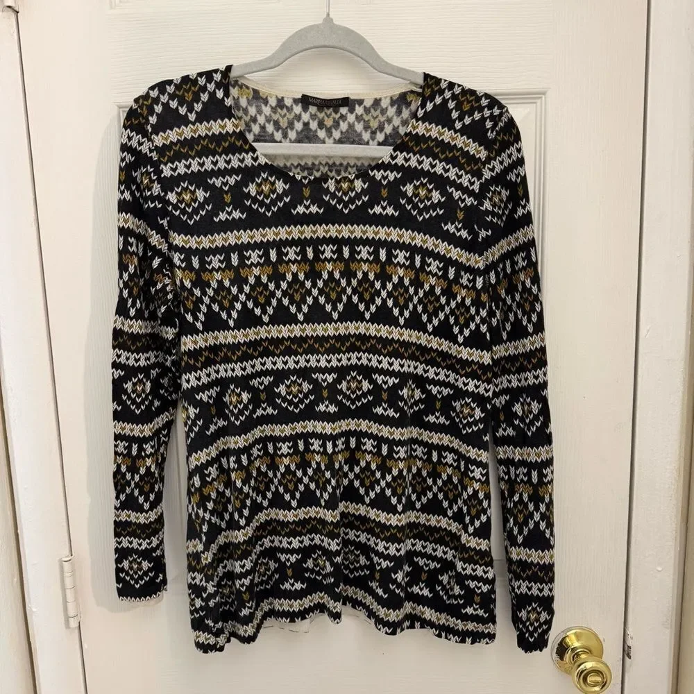 Marina Rinaldi Mulberry Silk Cashmere Blend Fair Isle Print Sweater Size Small